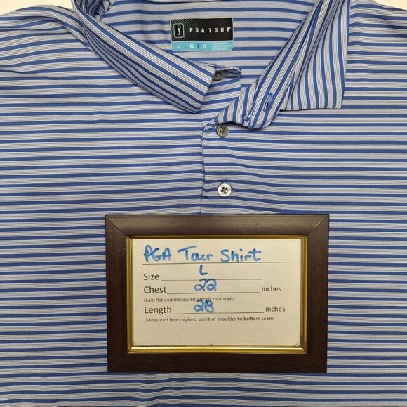 PGA‎ Tour Golf Shirt Pullover Collar Striped Button Mens Large Lightweight - Picture 5 of 8